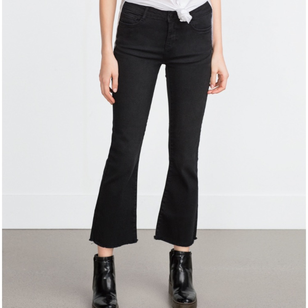 Zara cropped flare black denim